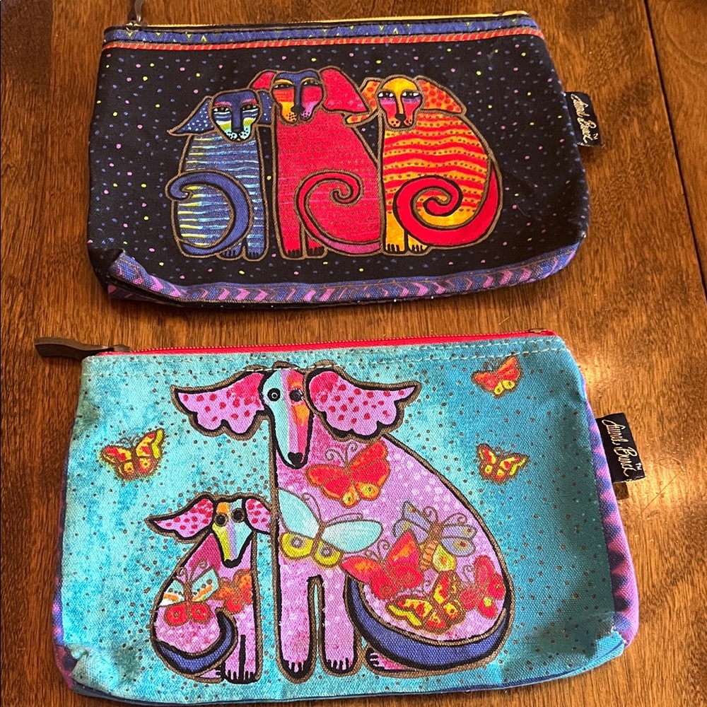 Laurel Burch set of 2 makeup zipper cases with Dogs